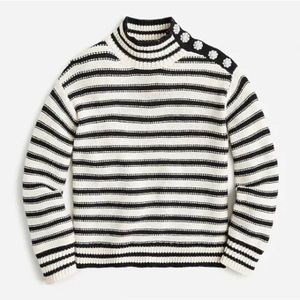 NWT J Crew Cable-knit mockneck pullover in stripe with jewel buttons